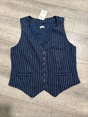 a new day Navy Pinstripe Button Front Vest